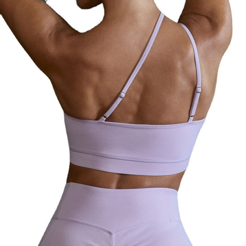 Sexy Diagonal Shoulder Strap Fitness Yoga Bra Lady Solid Color Sports Top Adjustable Sportswear For Women Gym Fitness Underwear